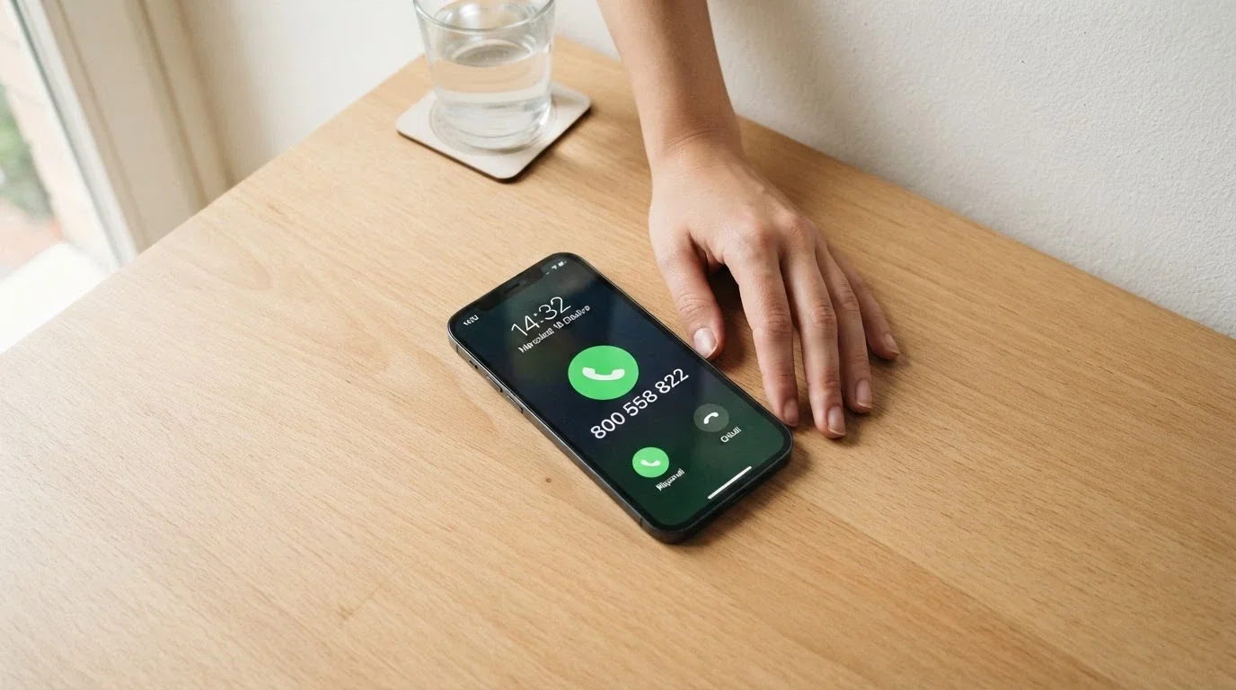 Telefono con il numero verde 800 558 822 sullo schermo e logo dell'Istituto Superiore di Sanità