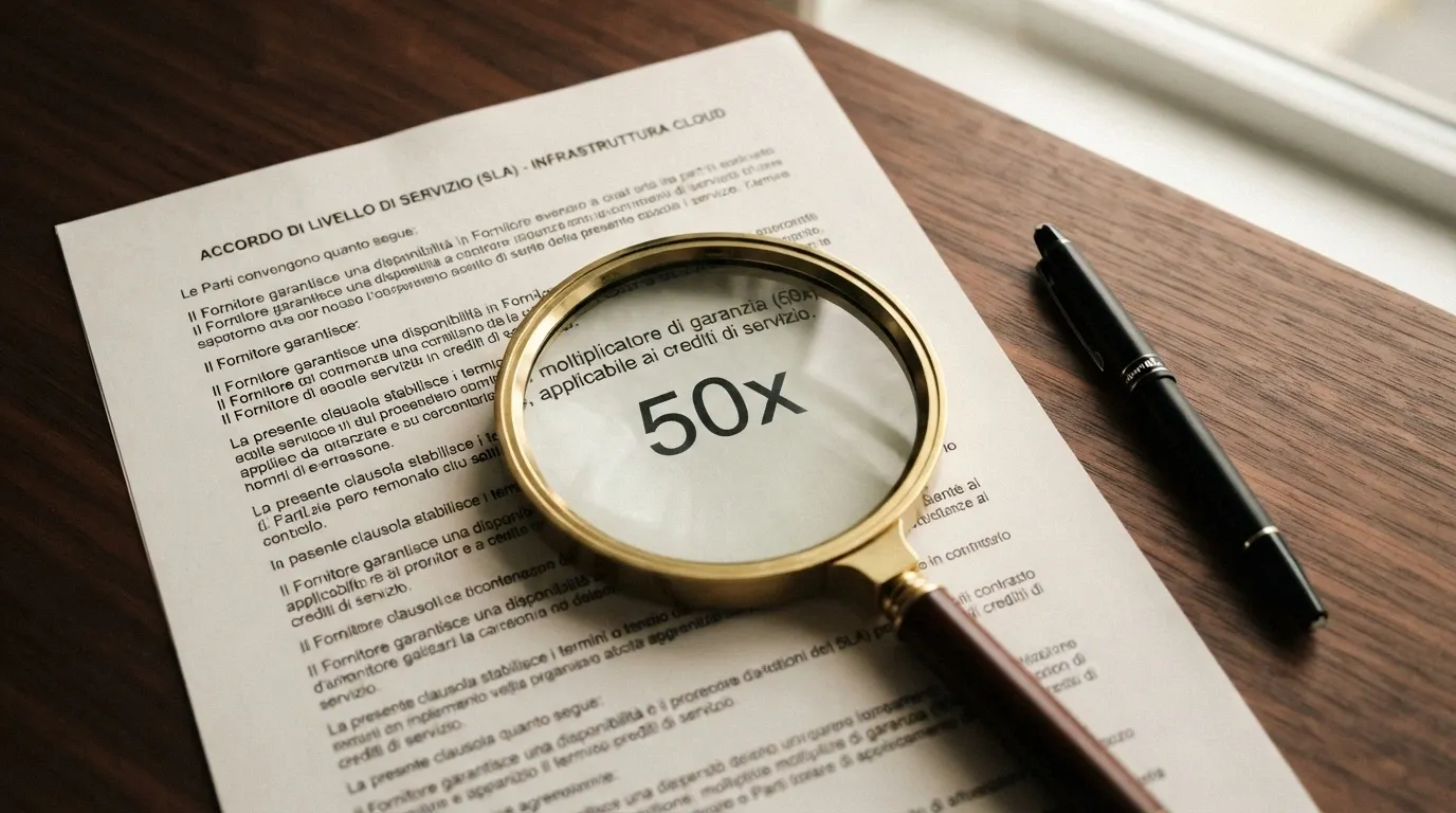 Un primo piano di un contratto con una lente di ingrandimento che ingrandisce la scritta «requisito di puntata 50x» mentre il numero del bonus resta sullo sfondo
