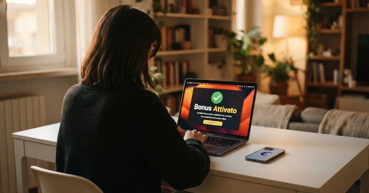 Schermata di registrazione su un casinò online con l'indicazione del bonus senza deposito