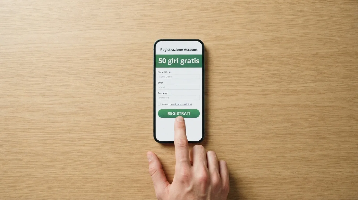 Uno smartphone che mostra la schermata di registrazione SPID su un casinò ADM con l'indicazione dei giri gratis senza deposito attivati