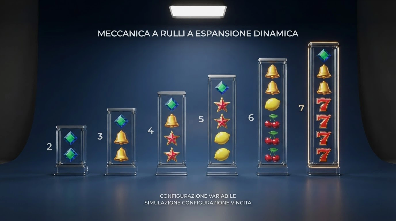 Il logo di Big Time Gaming accanto a un'infografica che illustra la meccanica Megaways con i rulli a simboli variabili