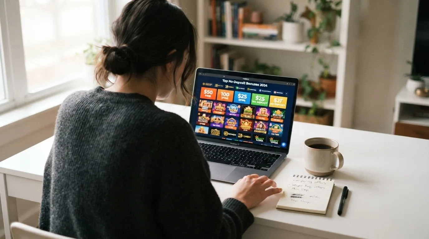 Una schermata di confronto con le icone di dieci casinò online e le rispettive offerte di bonus senza deposito