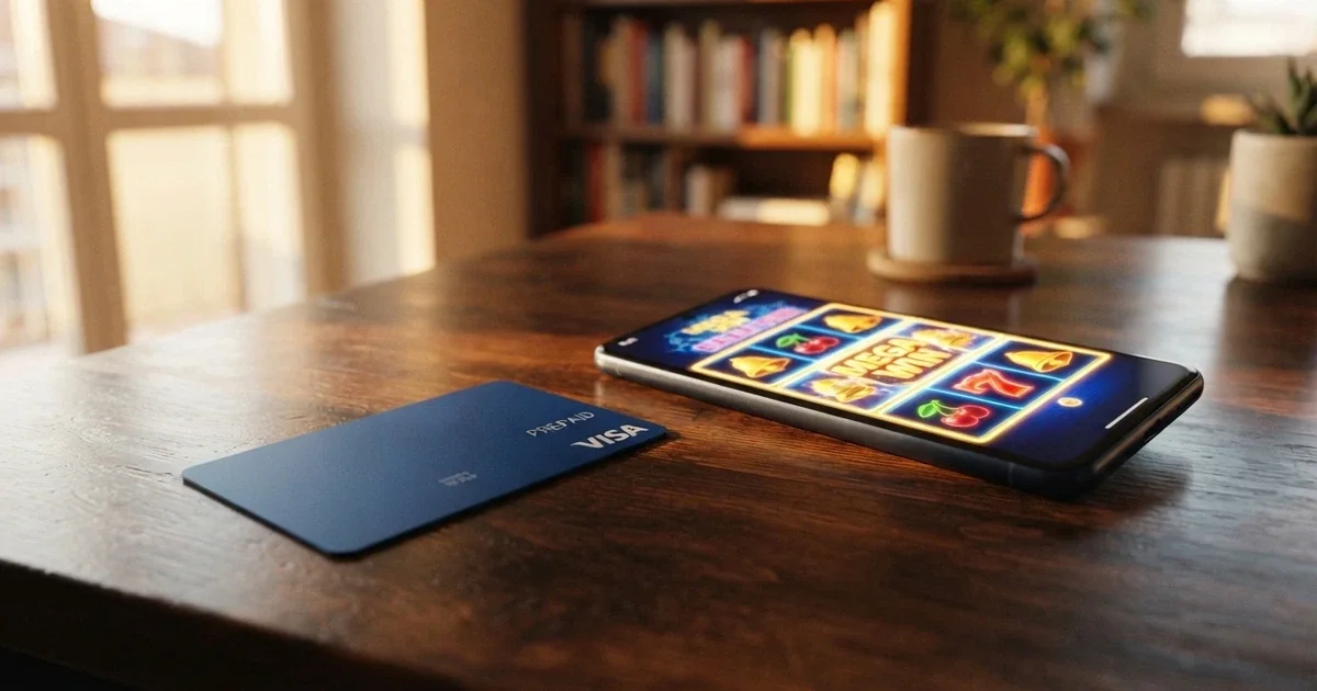 Una carta Postepay appoggiata accanto a uno smartphone che mostra la schermata di un casino online