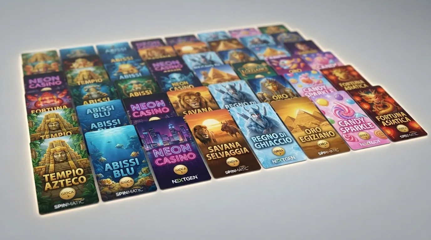 Griglia di icone di slot machine di provider diversi disponibili in modalità demo
