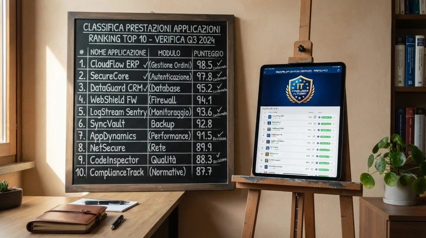 Una lavagna con una classifica scritta a mano di operatori di casino, accanto a un tablet con il sito ADM aperto