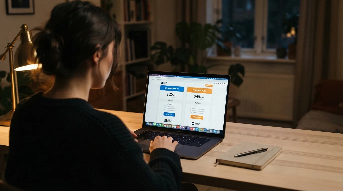 Una persona davanti al computer che confronta due offerte di bonus su due schede affiancate