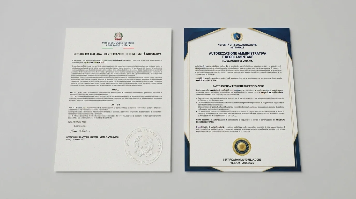 Un confronto visivo tra un certificato di concessione ADM (stilizzato, con i colori istituzionali italiani) e una licenza Curacao (aspetto diverso, colori diversi)
