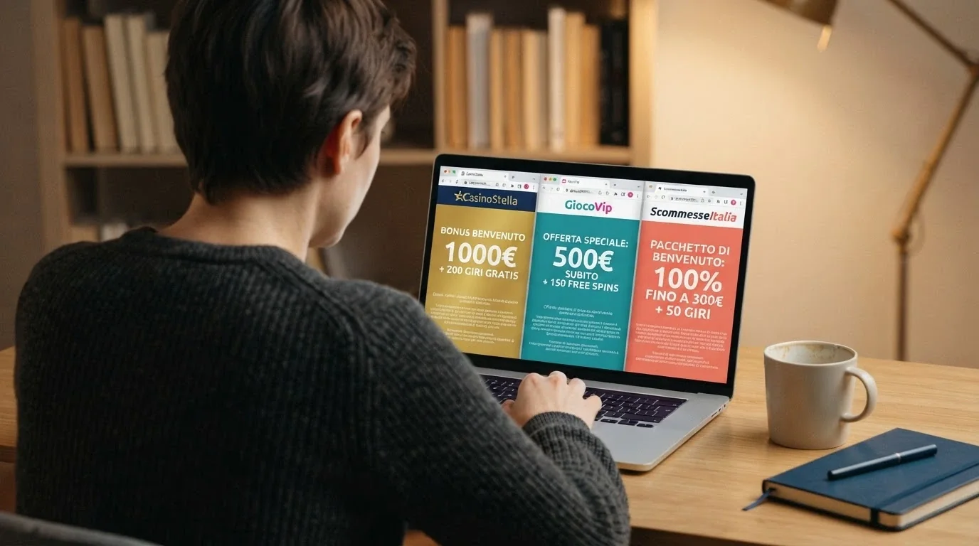 Tabella comparativa con loghi e offerte di benvenuto dei casinò recensiti, con evidenza sui bonus senza deposito