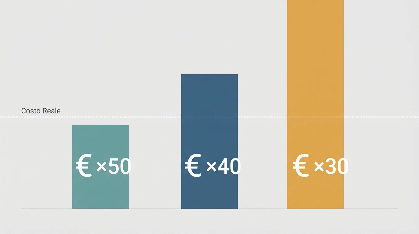 Una tabella comparativa stilizzata con icone di dadi e carte da gioco accanto a cifre in euro