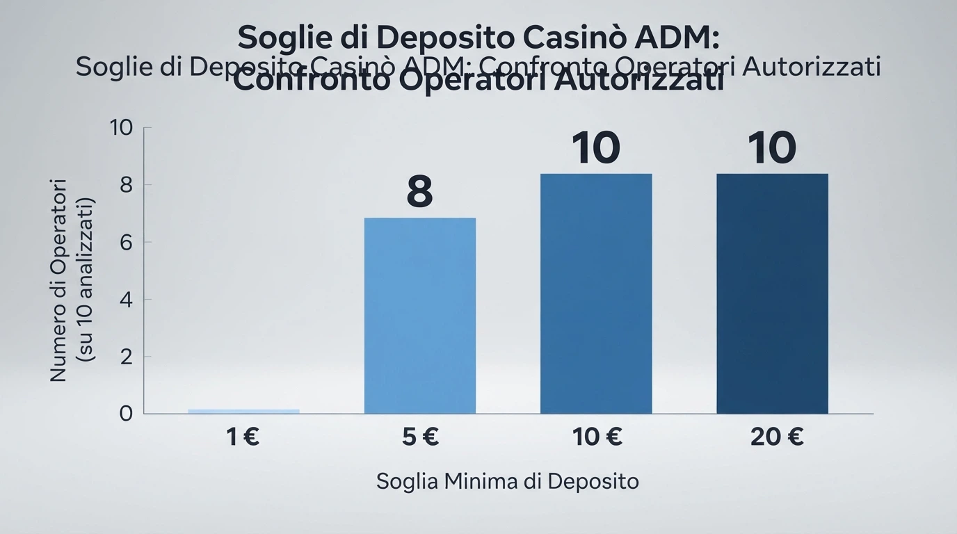 Un grafico a barre che confronta le quattro soglie di deposito (1€, 5€, 10€, 20€) con il numero di operatori ADM disponibili per ciascuna