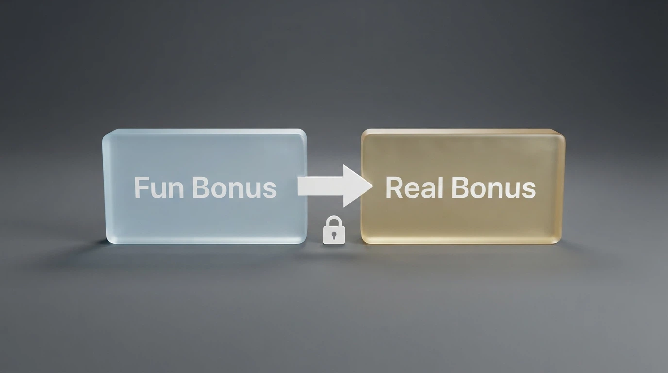 Schema a due passaggi: dal Fun Bonus al Real Bonus, dal Real Bonus al prelievo, con l'indicazione del rollover intermedio
