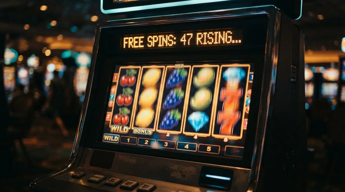 Schermata di una slot machine con un contatore di giri gratis attivi