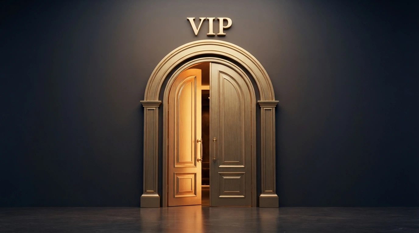 L'ingresso virtuale a un'area VIP riservata di un casinò online, con portale dorato e scritta «VIP»