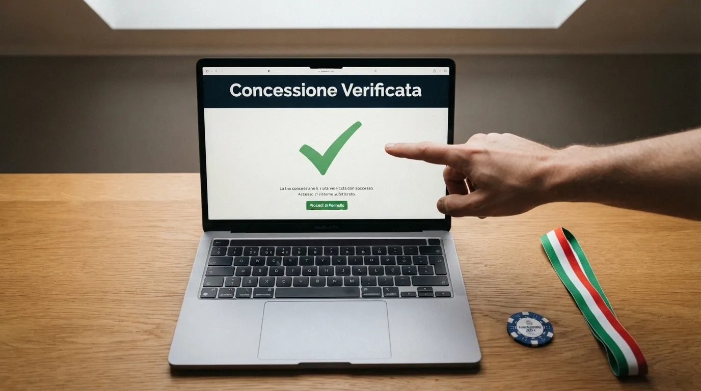 Il logo dell'ADM accanto a un documento ufficiale stilizzato con il timbro «Concessione Governativa» e la bandiera italiana