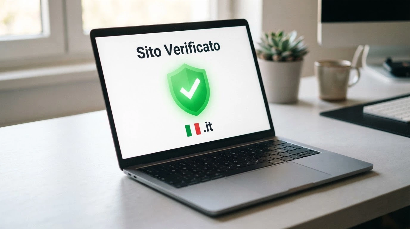 Il logo dell'ADM accanto a uno schermo con il lucchetto verde di un dominio .it e la bandiera italiana