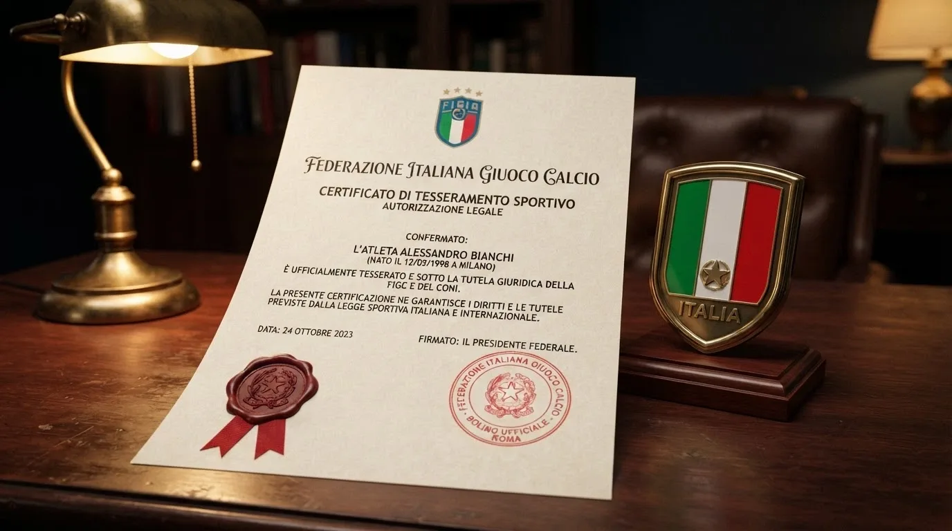 Il logo ADM su un documento ufficiale con timbro, affiancato da uno scudo con la bandiera italiana