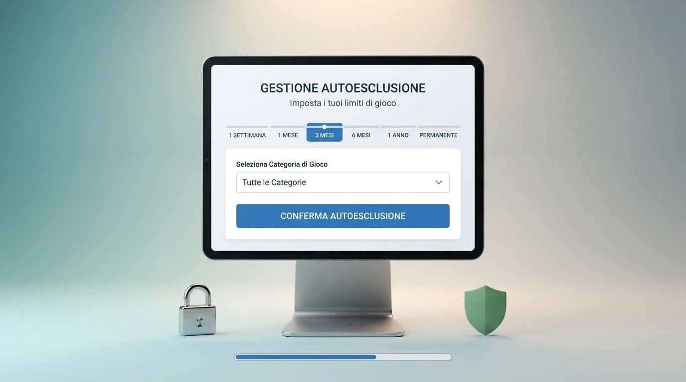 L'interfaccia del portale ADM per l'autoesclusione con le opzioni di periodo e tipologia, accessibile via CieID