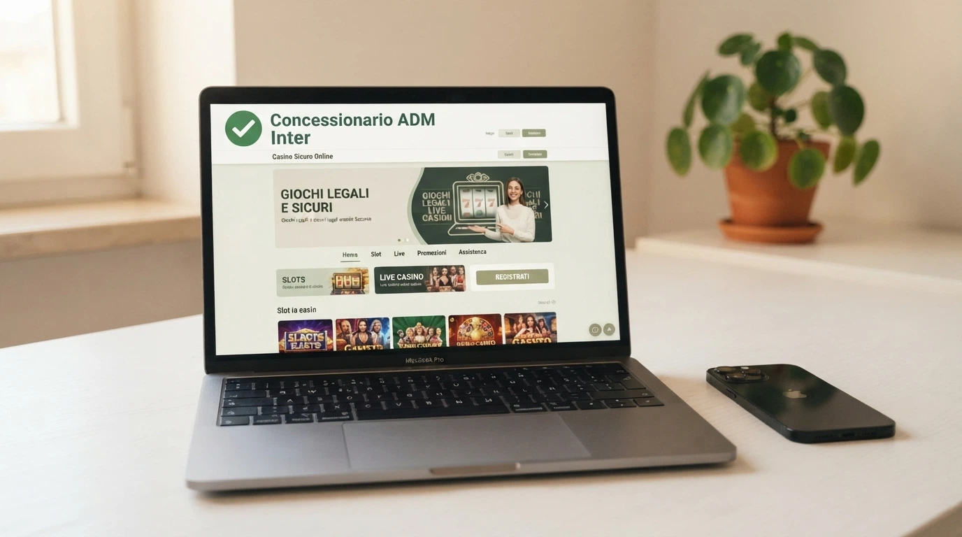 Il logo ufficiale dell'Agenzia delle Dogane e dei Monopoli sulla pagina di un casinò online con la dicitura «Concessionario ADM»