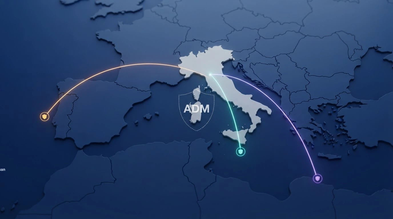 Una mappa dell'Europa con tre puntatori su Malta, Curaçao e Anjouan, collegati da frecce all'Italia