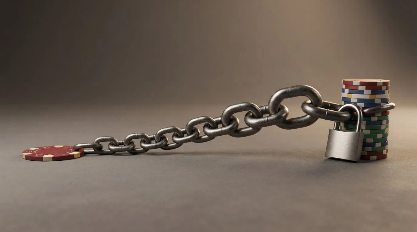 Una catena di moltiplicatori: una moneta «bonus» × 40 che diventa una pila di monete «volume di scommessa», con un lucchetto sopra la scritta «prelievo»