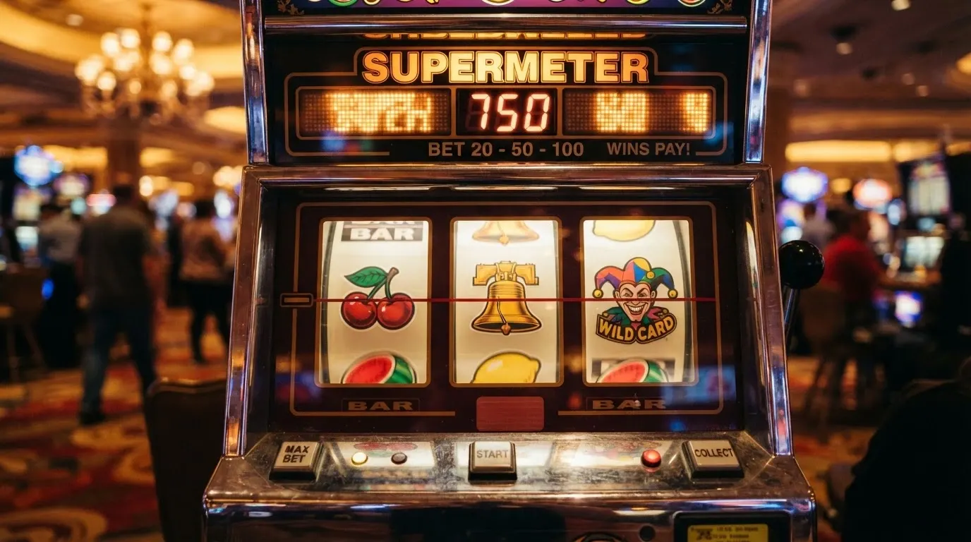 La slot Mega Joker di NetEnt con i suoi simboli classici — frutta, campane e jolly — e il contatore del Supermeter in evidenza