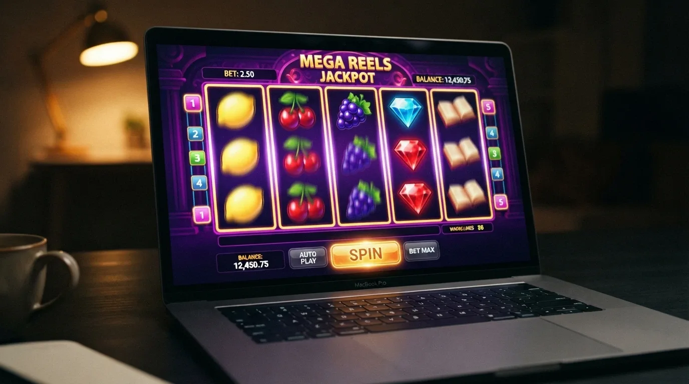 Una schermata di gioco di una slot online con i rulli in movimento e l'interfaccia in italiano