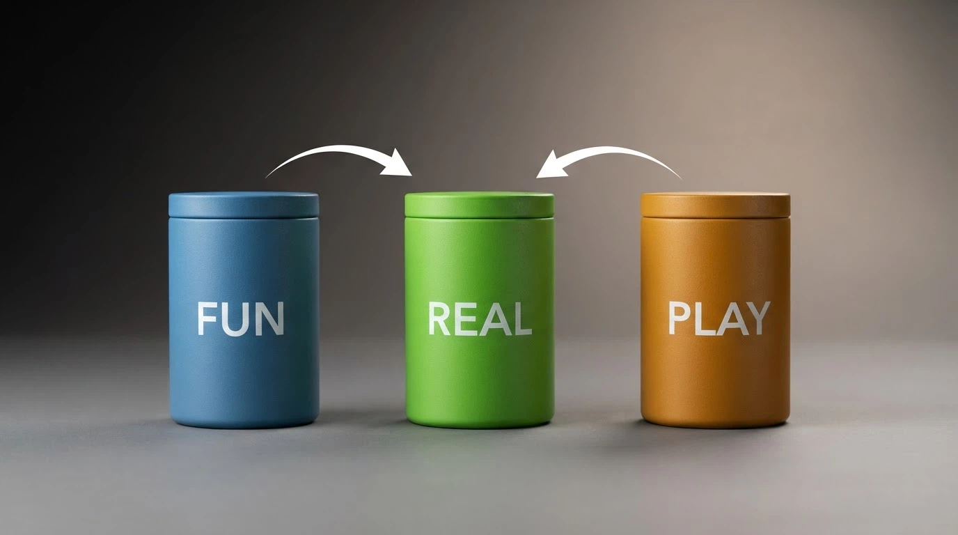 Tre contenitori etichettati «Fun Bonus», «Real Bonus» e «Play Bonus» con una freccia che dal primo e dal terzo punta verso il secondo