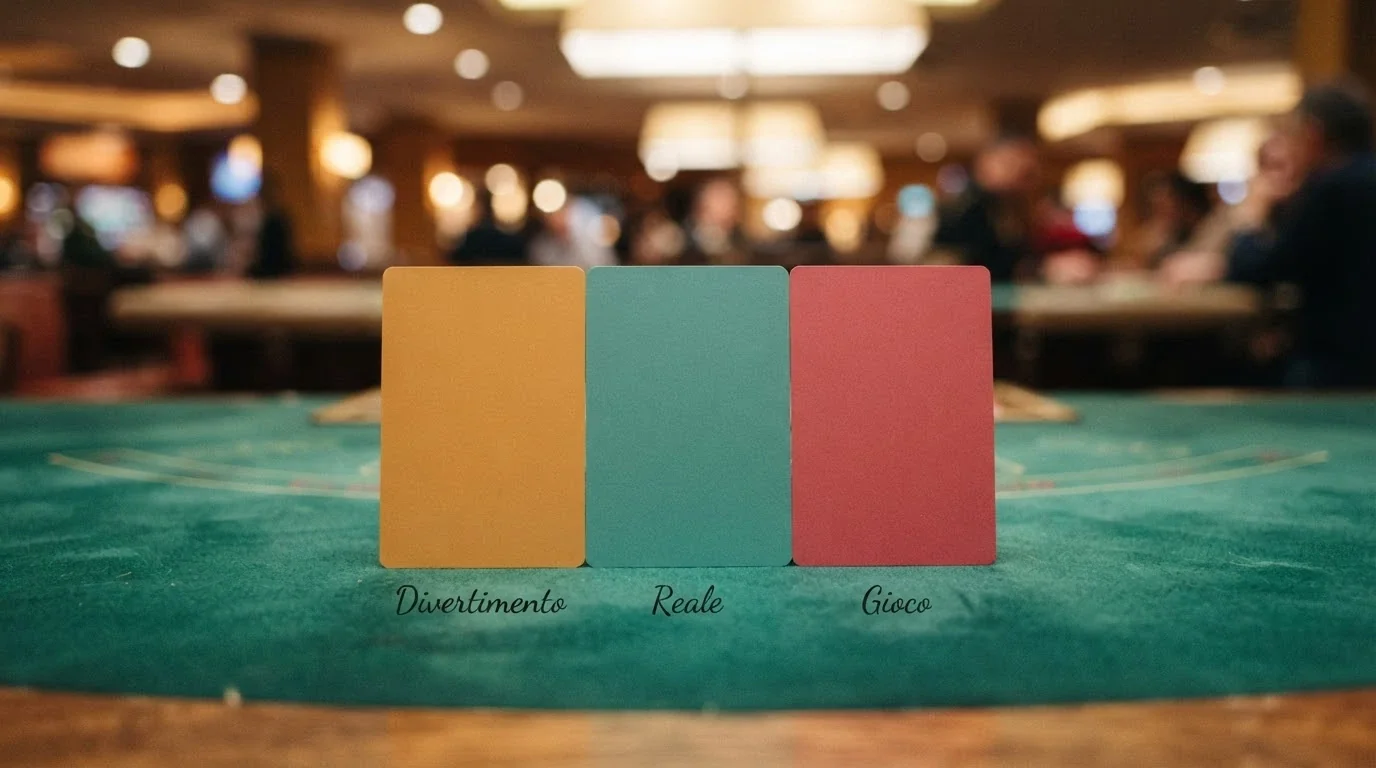 Tre carte da gioco affiancate con le etichette Fun Bonus, Real Bonus e Play Bonus, ciascuna con un colore diverso