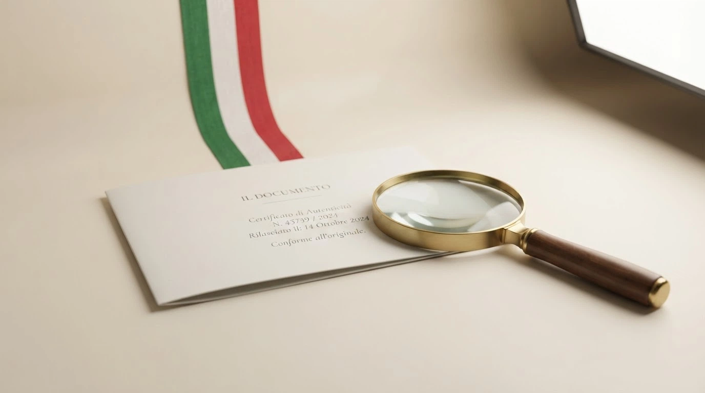 Il logo dell'Agenzia delle Dogane e dei Monopoli accanto all'icona di un documento d'identità, una lente di ingrandimento e la bandiera italiana